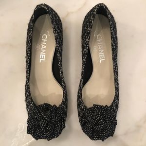 Chanel Tweed Flower Applique Flats 36.5